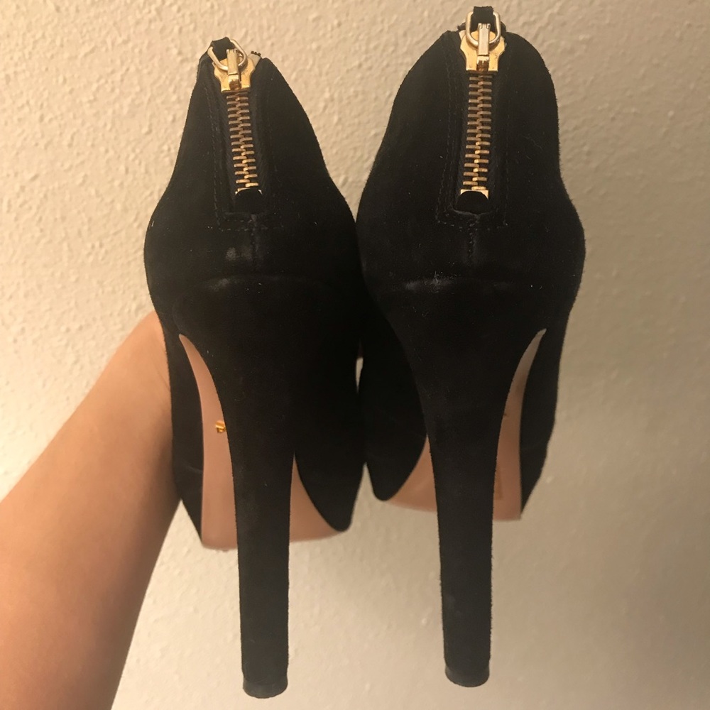 Prada Black Suede Peep Toe Heels, Size 37 - Picture 5 of 6